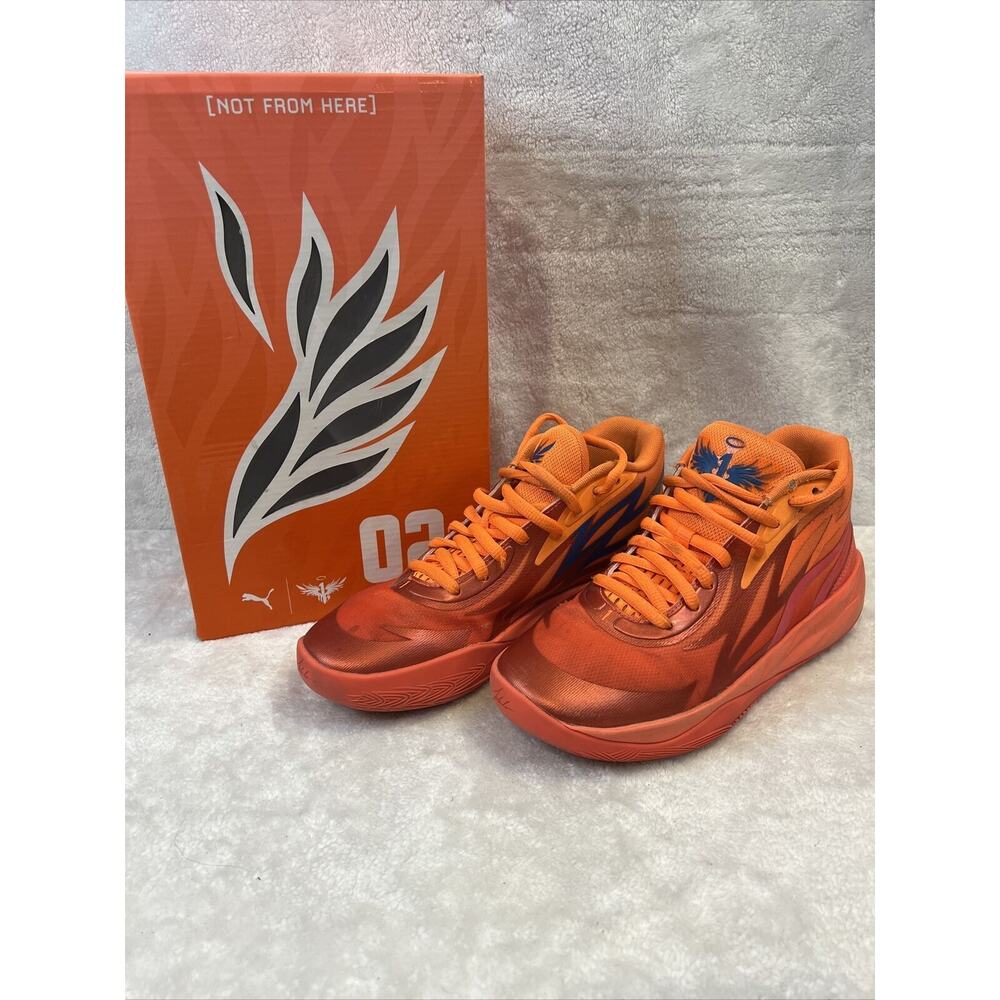 PUMA MELO MB.02 Supernova Fiery Coal/Orange Basketball Shoes 377403-01 GS Size 7